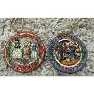Jim Shore 2006 And 2007 Snowmen And Nativity Scene Christmas Hanging Ornaments